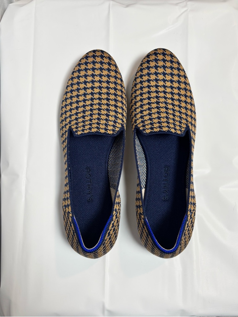Rothy's The Loafer in Gold Houndstooth Retired Casual Knit Slip On 10.5